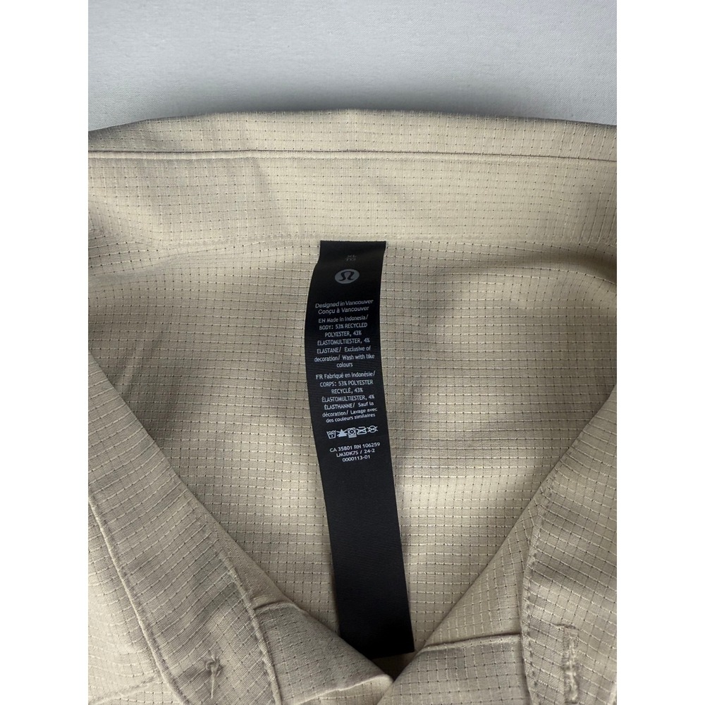 Lululemon Commission Shirt XL Tan Beige Grid Short Sleeve Button Down LM3DK7S - Picture 2 of 6